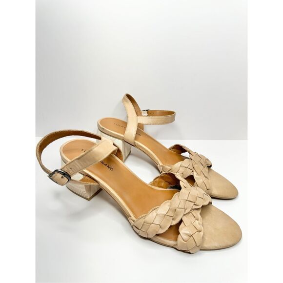Lucky Brand Sandals Size 9.5 Tan Leather Braided Open Toe Block Heel - Picture 3 of 9